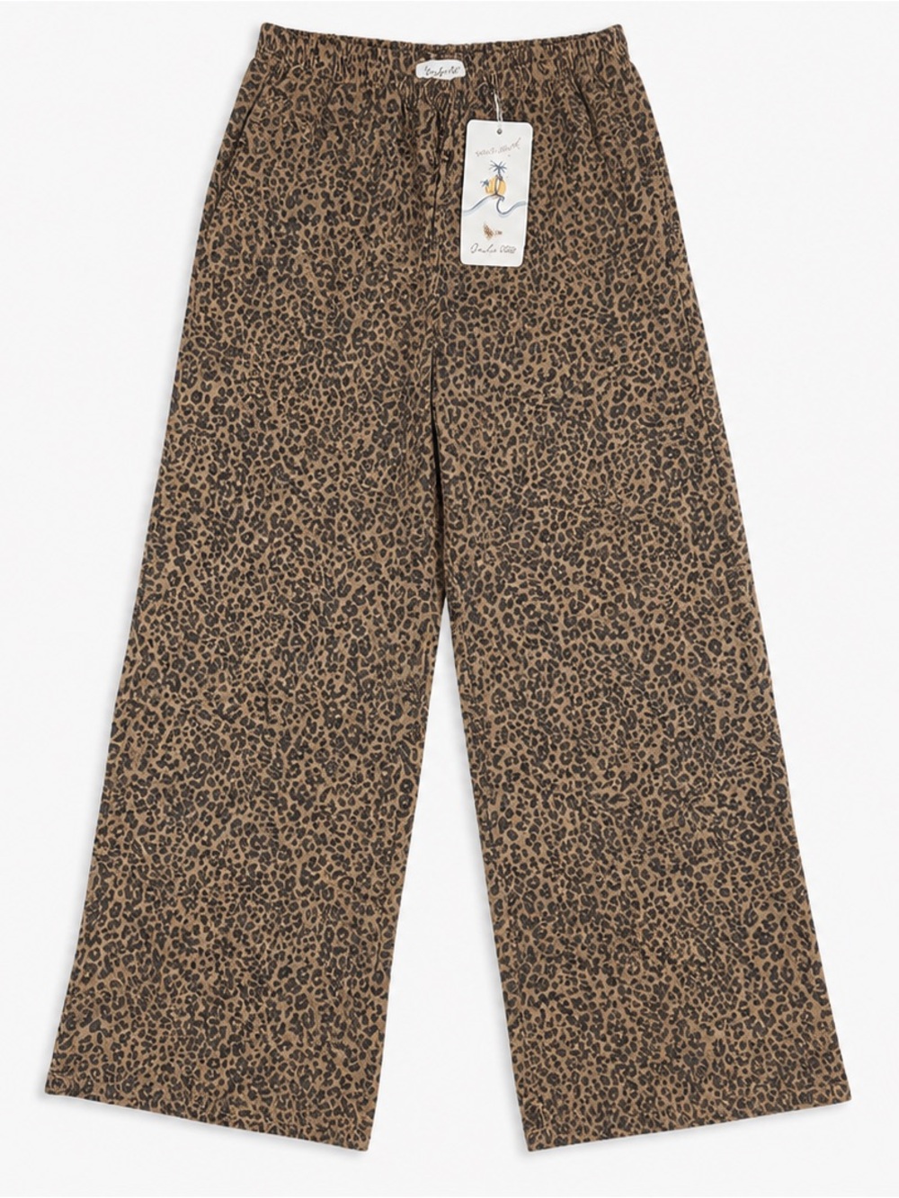 Leopard Print Wide-Leg Pants - Brown/Black